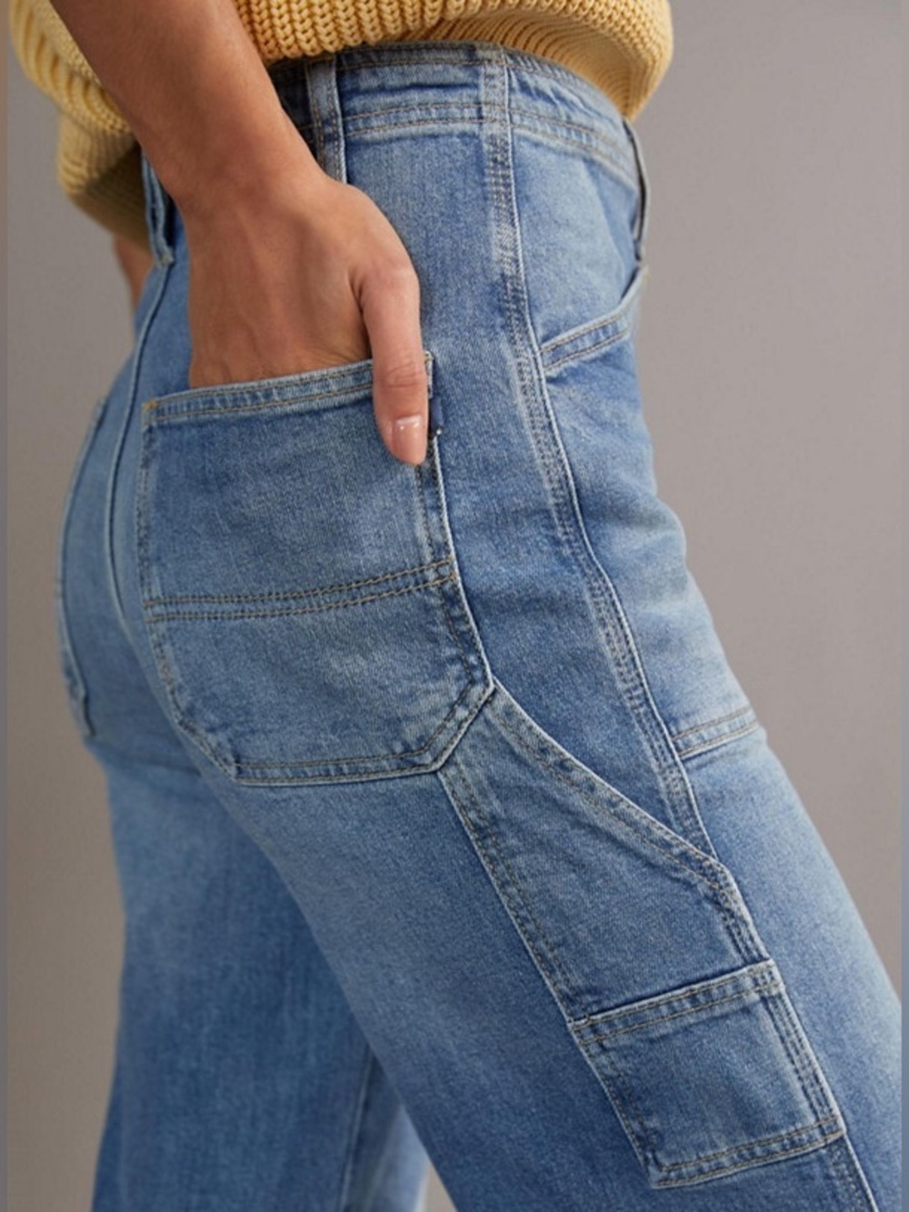 Pilcro The Carpenter Wide Leg Jeans 27 Denim Blue Utility Retro Boho Minimalist - Picture 2 of 15